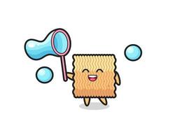 happy raw instant noodle cartoon playing soap bubble vector