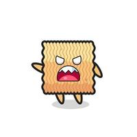 cute raw instant noodle cartoon in a very angry pose vector