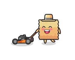 illustration of the raw instant noodle character using lawn mower vector