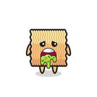 the cute raw instant noodle character with puke vector