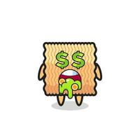 raw instant noodle character with an expression of crazy about money vector