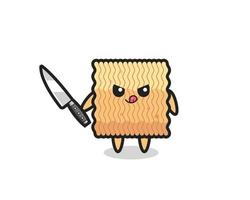 cute raw instant noodle mascot as a psychopath holding a knife vector