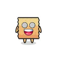 cute raw instant noodle character with hypnotized eyes vector