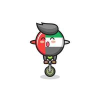 The cute uae flag badge character is riding a circus bike vector