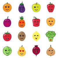 iconos de cara de frutas y verduras vector