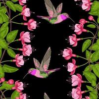 Fuchsia and Hummingbird Seamless Pattern vector