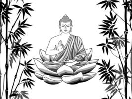 Bamboo and Buddha, sitting on lotus seamless pattern vector