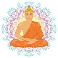 Sitting Buddha on mandala background vector