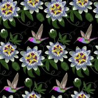 Hummingbird and Passiflora Seamless Pattern vector