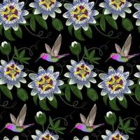 Hummingbird and Passiflora Seamless Pattern vector