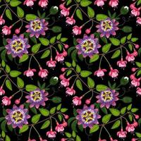 Fuchsia and Passiflora Seamless Pattern vector