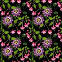 Fuchsia and Passiflora Seamless Pattern vector