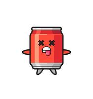 character of the cute drink can with dead pose vector