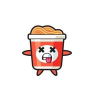 character of the cute instant noodle with dead pose vector