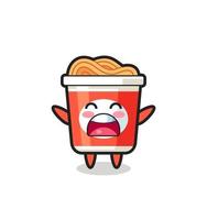 cute instant noodle mascot with a yawn expression vector