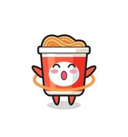 cute instant noodle cartoon is playing hula hoop vector