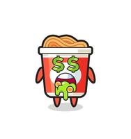 instant noodle character with an expression of crazy about money vector