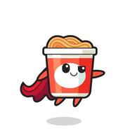 cute instant noodle superhero character is flying vector