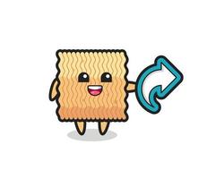 cute raw instant noodle hold social media share symbol vector