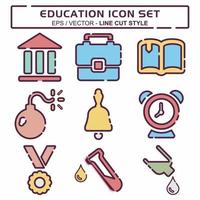 establecer icono de vector de educación - estilo de corte de línea