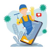 janitor out from cleaning service app illustration vector