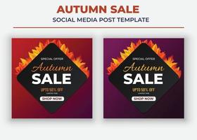 cartel de venta de otoño, publicación de redes sociales de superventa y folleto vector