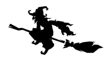 Witch, hag silhouette flying with magic broom vector