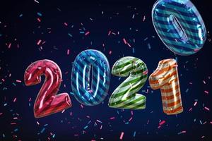2021 feliz año nuevo. fiesta 3d fiesta bollon color metálico foto