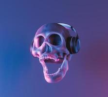 skull with neon lighting and headphones photo