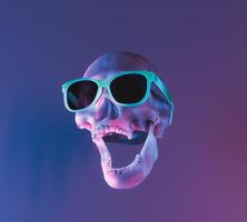 skull with neon lighting and sunglasses photo