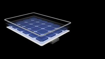 Animation 3d zeigt ein Solarpanel ist in seine Teile mit Namen geteilt video