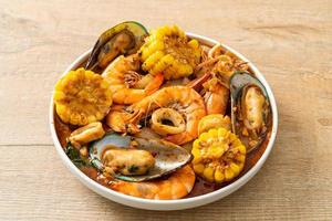 spicy barbecue seafood - shrimps, sqiud, mussel photo