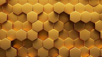 Animated abstract background of golden hexagon. 3d rendering video