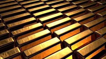 Group of many shiny gold bar arrangement in a row photo