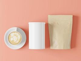 taza y bolsa de papel para café, 3d foto