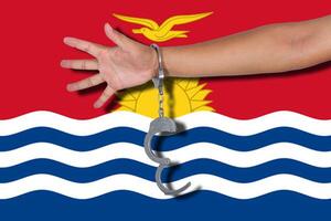 handcuffs with hand on flag photo