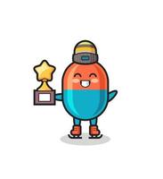 capsule cartoon as an ice skating player hold winner trophy vector