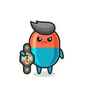 capsule mascot character as a MMA fighter with the champion belt vector