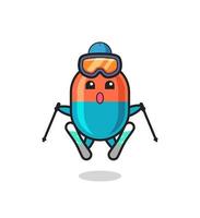 capsule mascot character as a ski player vector