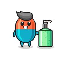 cute capsule cartoon with hand sanitizer vector