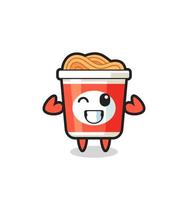 the muscular instant noodle character is posing showing his muscles vector