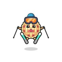 apple pie mascot character as a ski player vector