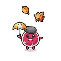 cartoon of the cute beef holding an umbrella in autumn vector