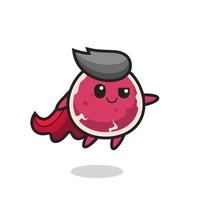cute beef superhero character is flying vector