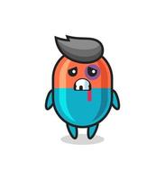 injured capsule character with a bruised face vector