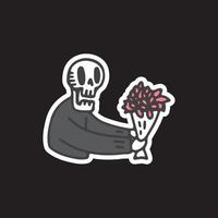 Romantic skull with bucket flowers illustration. Vector for t-shirt