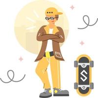 Skateboarder Flat Illustration for Autumn Theme vector