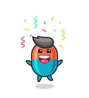 happy capsule mascot jumping for congratulation with colour confetti vector