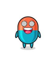 cute capsule character with hypnotized eyes vector