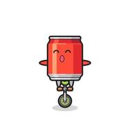 The cute drink can character is riding a circus bike vector